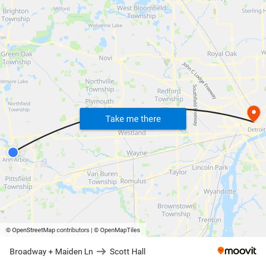 Broadway + Maiden Ln to Scott Hall map