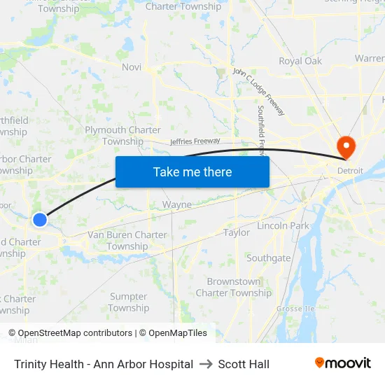 Trinity Health - Ann Arbor Hospital to Scott Hall map