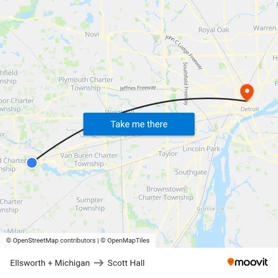 Ellsworth  + Michigan to Scott Hall map