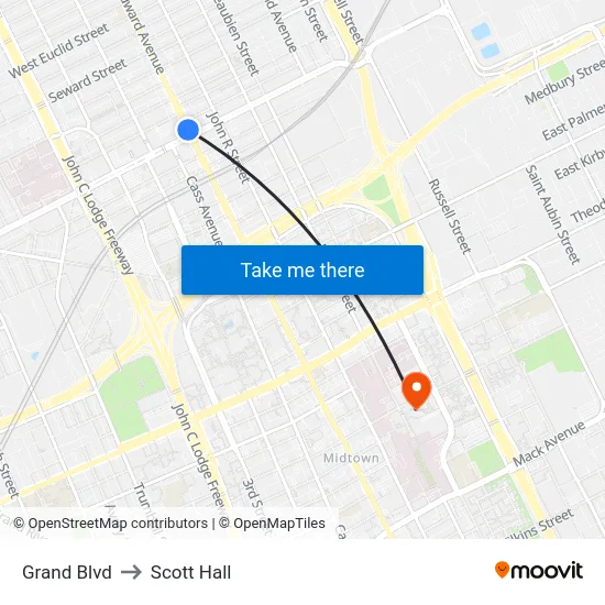 Grand Blvd to Scott Hall map