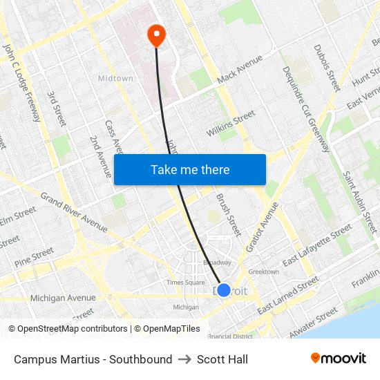 Campus Martius - Southbound to Scott Hall map