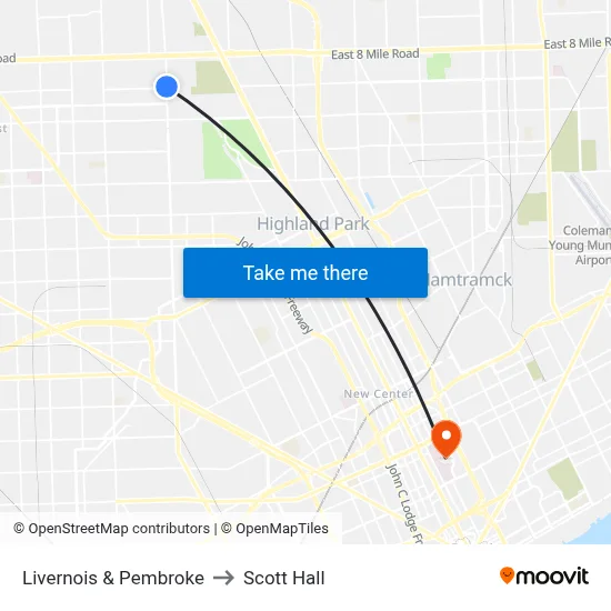 Livernois & Pembroke to Scott Hall map