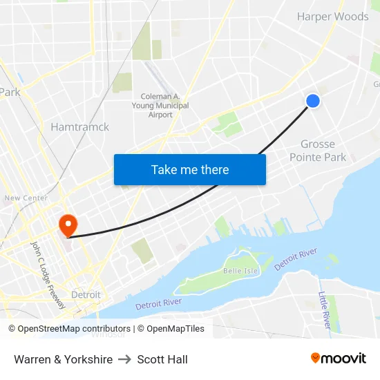 Warren & Yorkshire to Scott Hall map
