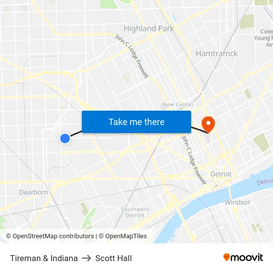 Tireman & Indiana to Scott Hall map
