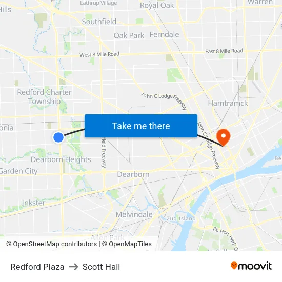 Redford Plaza to Scott Hall map