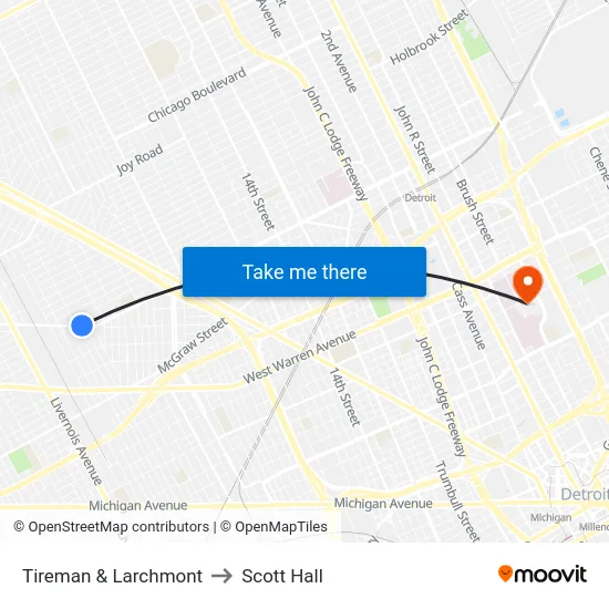 Tireman & Larchmont to Scott Hall map