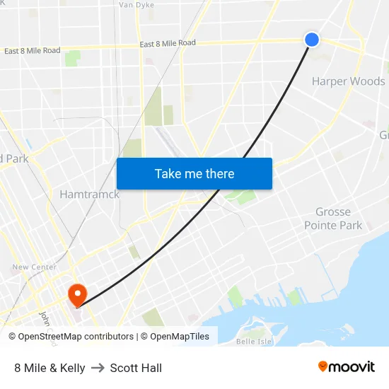 8 Mile & Kelly to Scott Hall map