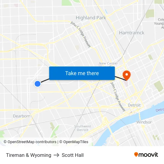 Tireman & Wyoming to Scott Hall map