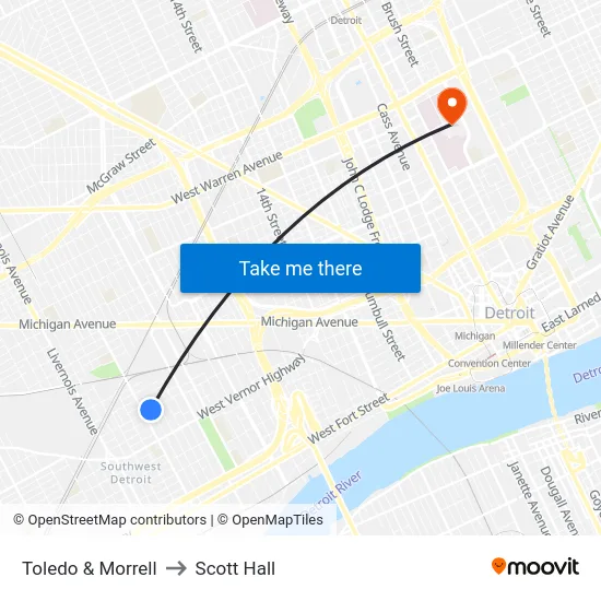 Toledo & Morrell to Scott Hall map
