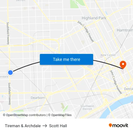 Tireman & Archdale to Scott Hall map
