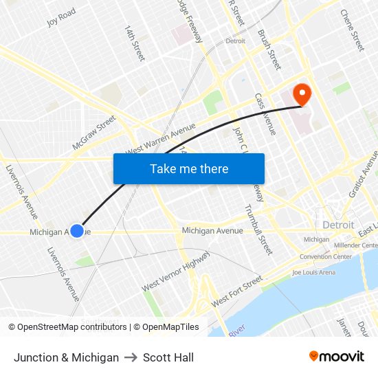 Junction & Michigan to Scott Hall map