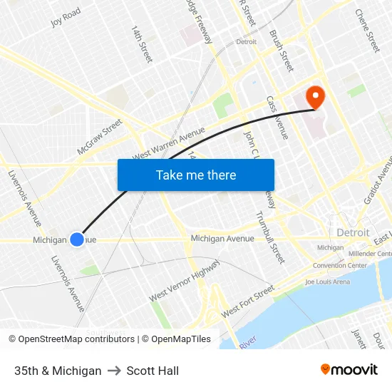 35th & Michigan to Scott Hall map