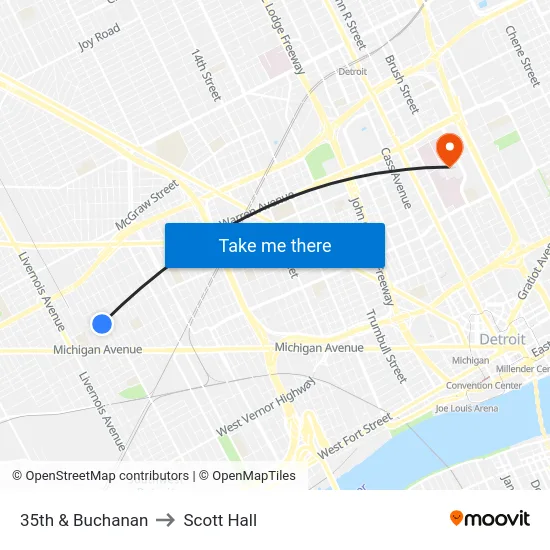 35th & Buchanan to Scott Hall map