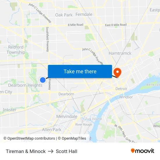 Tireman & Minock to Scott Hall map