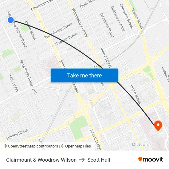 Clairmount & Woodrow Wilson to Scott Hall map