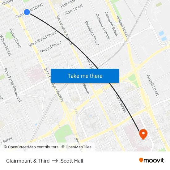 Clairmount & Third to Scott Hall map