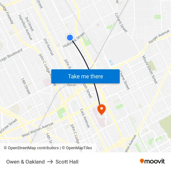 Owen & Oakland to Scott Hall map
