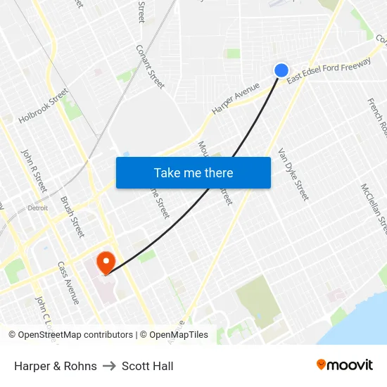 Harper & Rohns to Scott Hall map