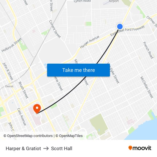 Harper & Gratiot to Scott Hall map