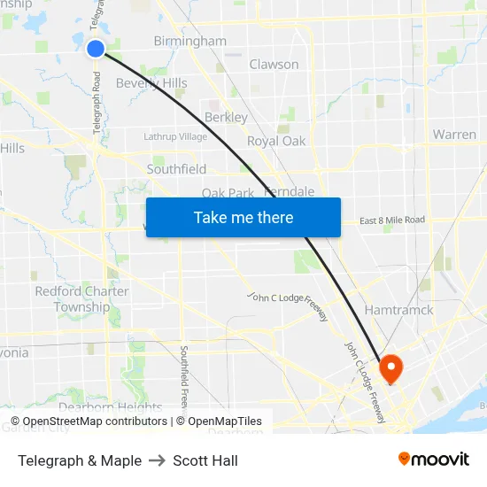 Telegraph & Maple to Scott Hall map