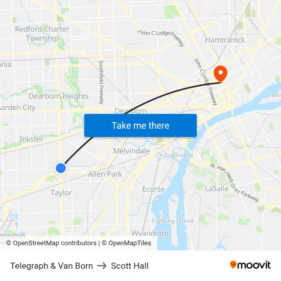 Telegraph & Van Born to Scott Hall map