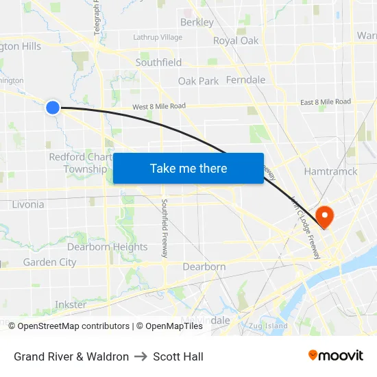 Grand River & Waldron to Scott Hall map