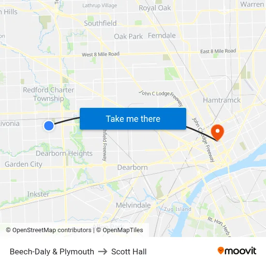 Beech-Daly & Plymouth to Scott Hall map