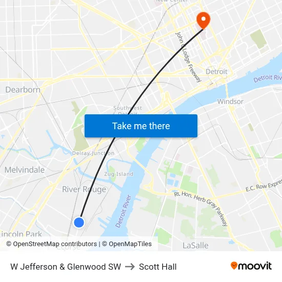 W Jefferson & Glenwood SW to Scott Hall map