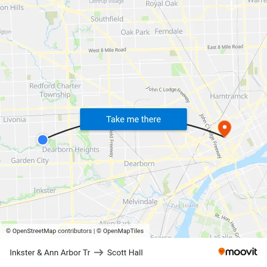 Inkster & Ann Arbor Tr to Scott Hall map