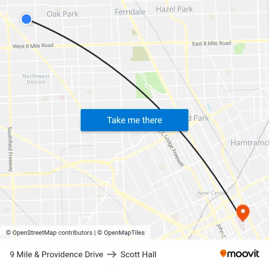 9 Mile & Providence Drive to Scott Hall map