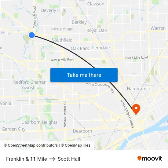 Franklin & 11 Mile to Scott Hall map