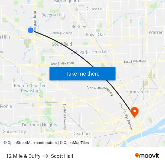 12 Mile & Duffy to Scott Hall map