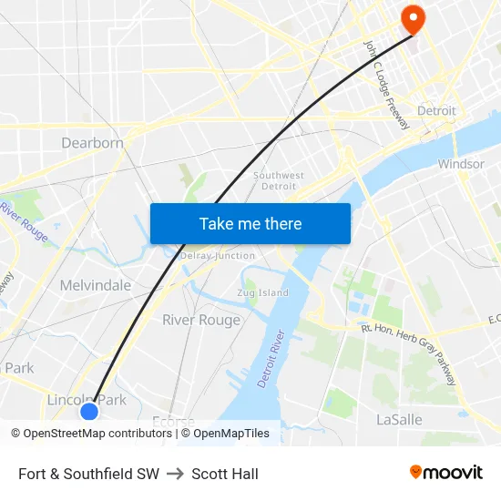 Fort & Southfield SW to Scott Hall map