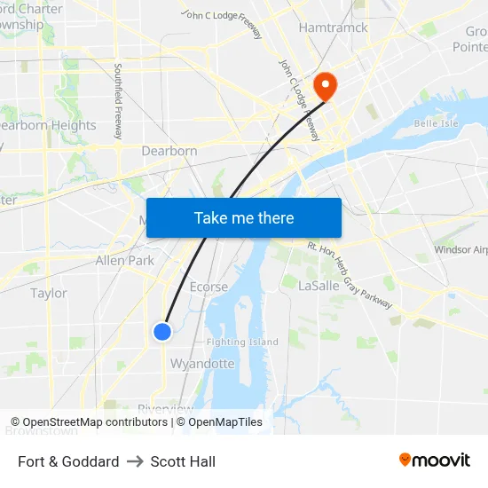 Fort & Goddard to Scott Hall map