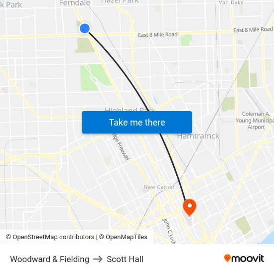 Woodward & Fielding to Scott Hall map