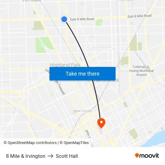 8 Mile & Irvington to Scott Hall map