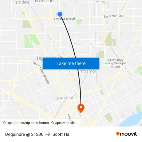 Dequindre @ 21230 to Scott Hall map