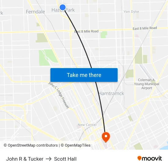 John R & Tucker to Scott Hall map