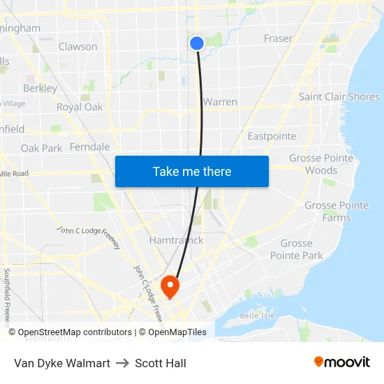 Van Dyke Walmart to Scott Hall map