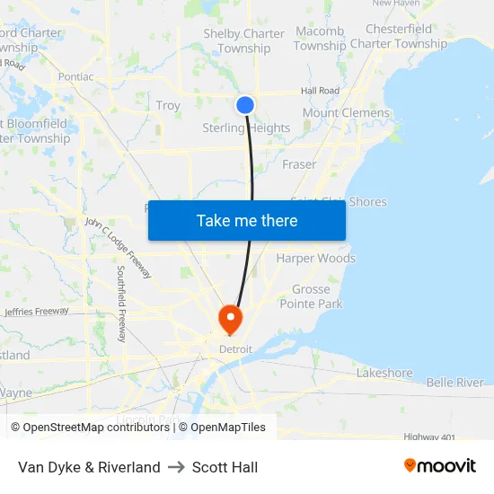 Van Dyke & Riverland to Scott Hall map