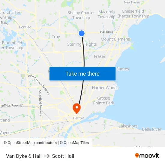 Van Dyke & Hall to Scott Hall map