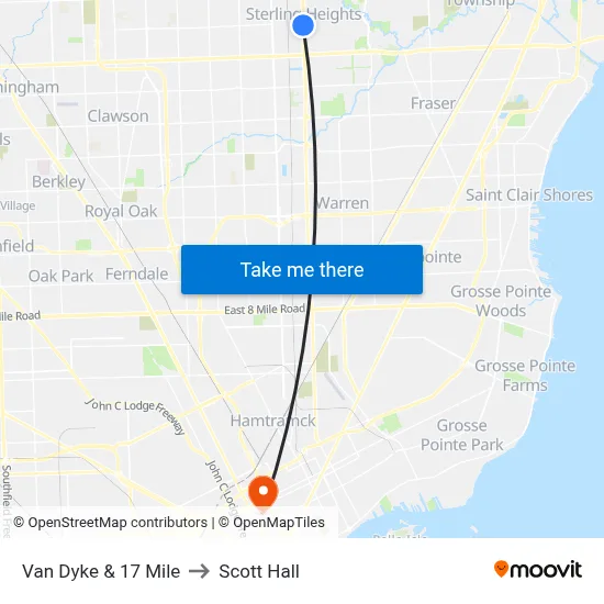 Van Dyke & 17 Mile to Scott Hall map