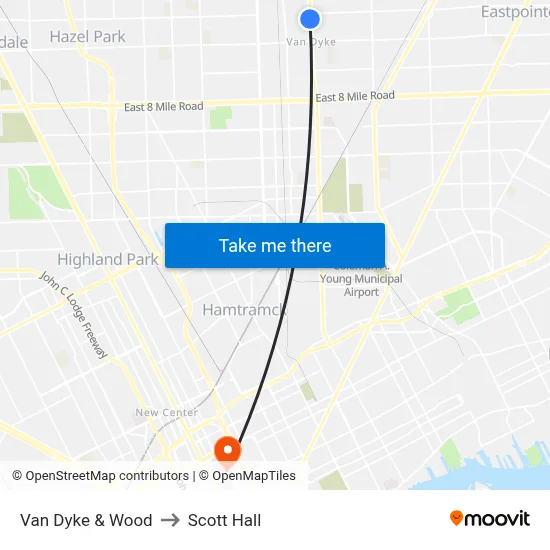 Van Dyke & Wood to Scott Hall map