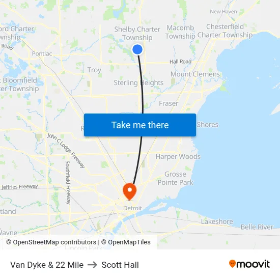 Van Dyke & 22 Mile to Scott Hall map