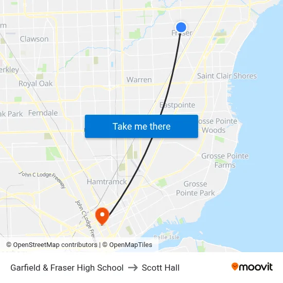 Garfield & Fraser High School to Scott Hall map