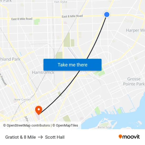 Gratiot & 8 Mile to Scott Hall map