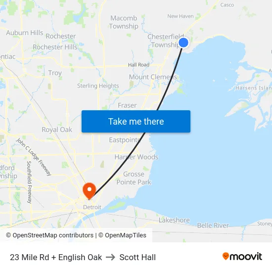 23 Mile Rd + English Oak to Scott Hall map