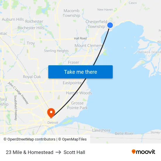 23 Mile & Homestead to Scott Hall map