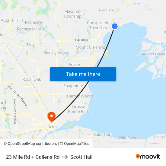 23 Mile & Callens to Scott Hall map