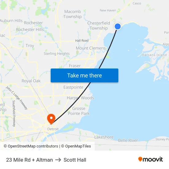 23 Mile & Altman to Scott Hall map